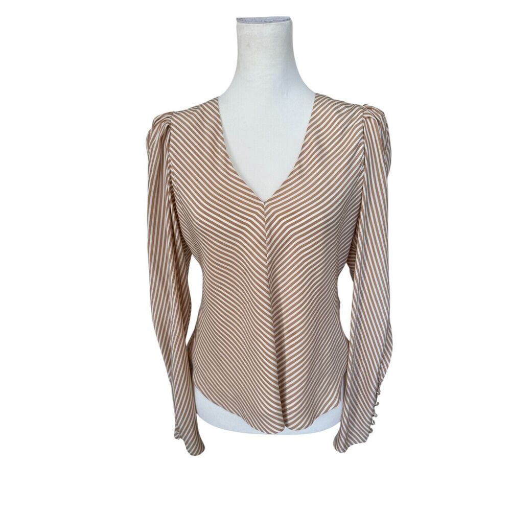 FRAME V-neck Bold Puff Sleeve Classic Regencycore 100% Silk Top Sz XS